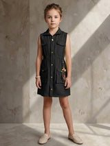 Black safari shirt girls dress