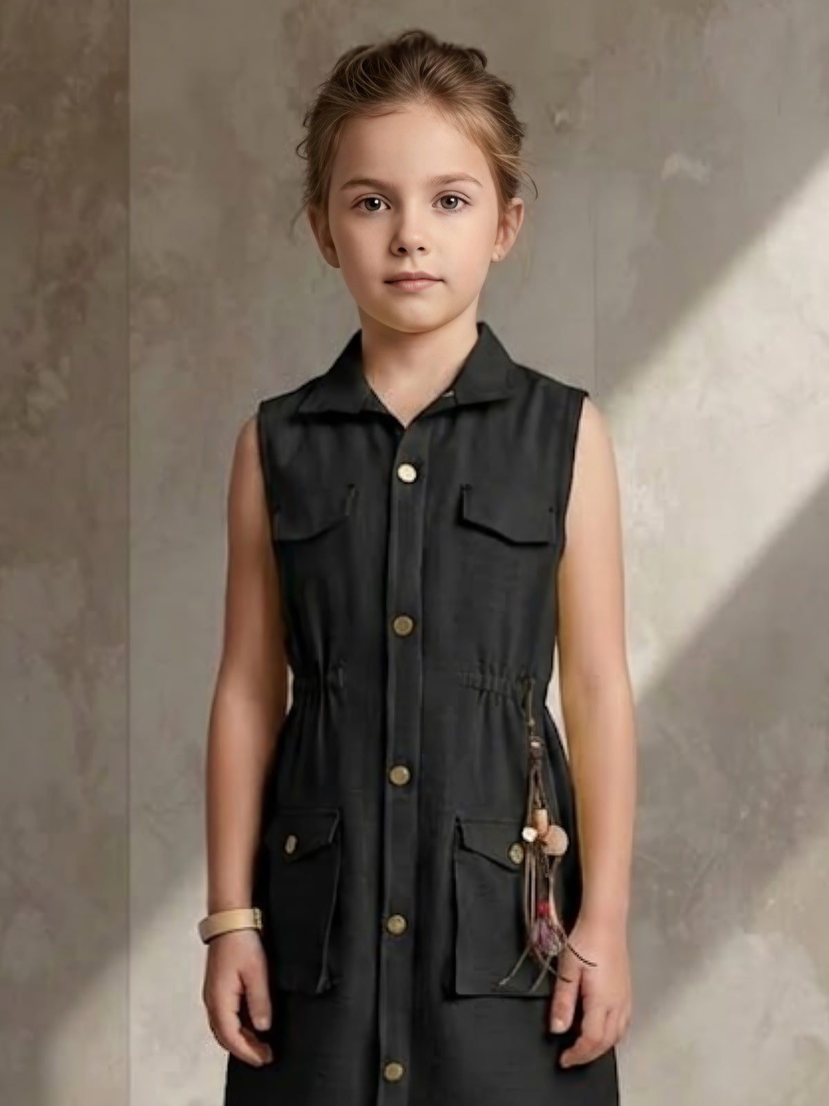 Black safari shirt girls dress