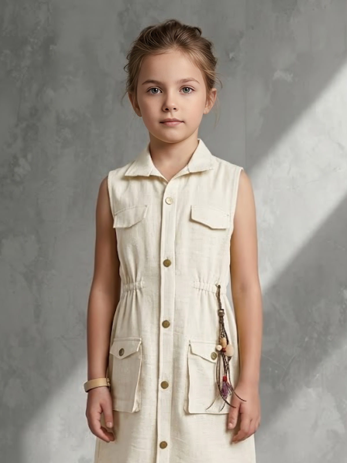 Beige safari shirt girls dress
