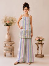 Multicolor embroidered girls palazzo suit