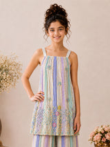 Multicolor embroidered girls palazzo suit
