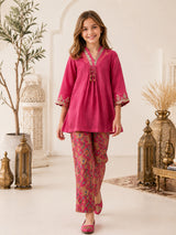 Pink printed girls palazzo suit