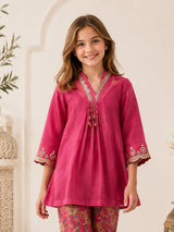 Pink printed girls palazzo suit