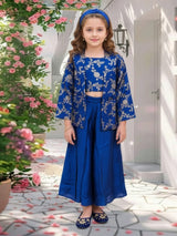 Blue zari embroidered girls palazzo suit with jacket
