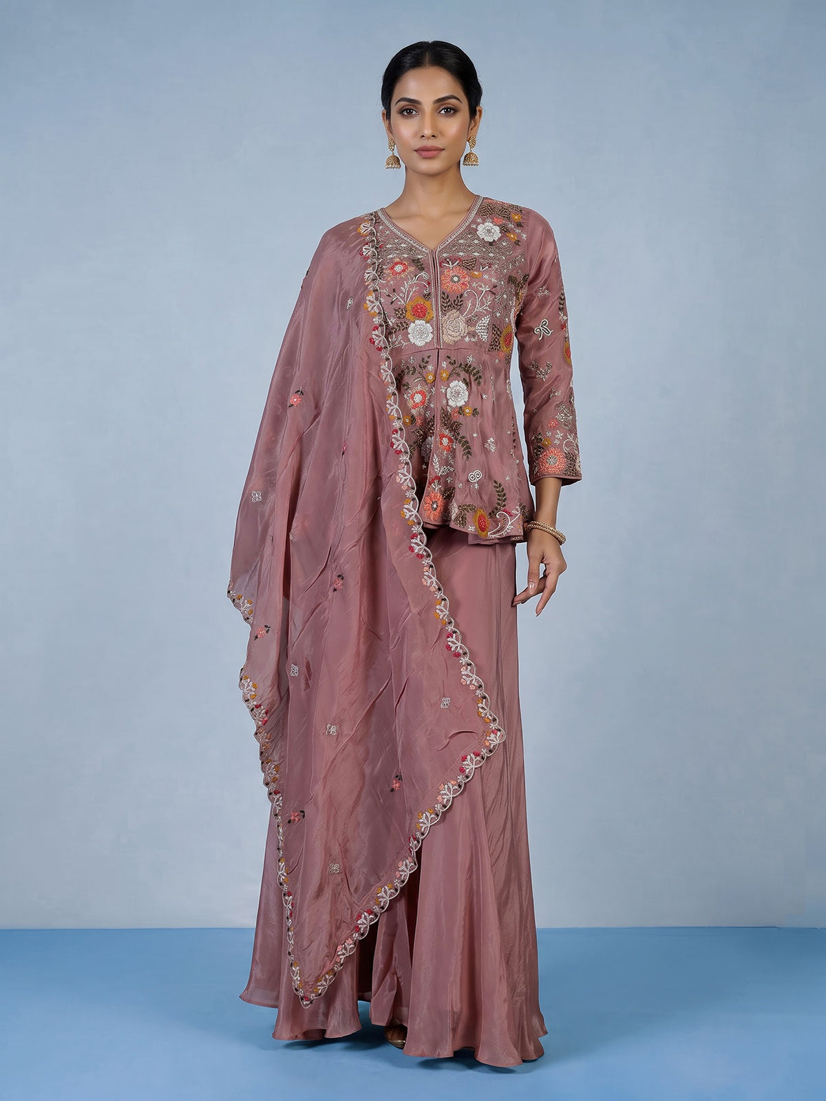 Onion pink zardosi embroidered women palazzo suit
