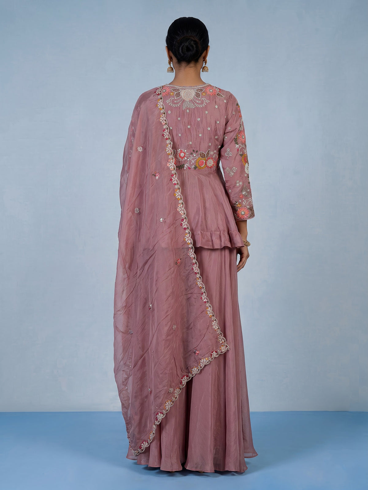 Onion pink zardosi embroidered women palazzo suit