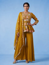 Mustard yellow zardosi embroidered women palazzo suit