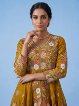 Mustard yellow zardosi embroidered women palazzo suit
