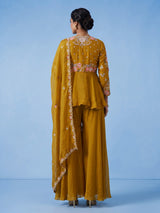Mustard yellow zardosi embroidered women palazzo suit
