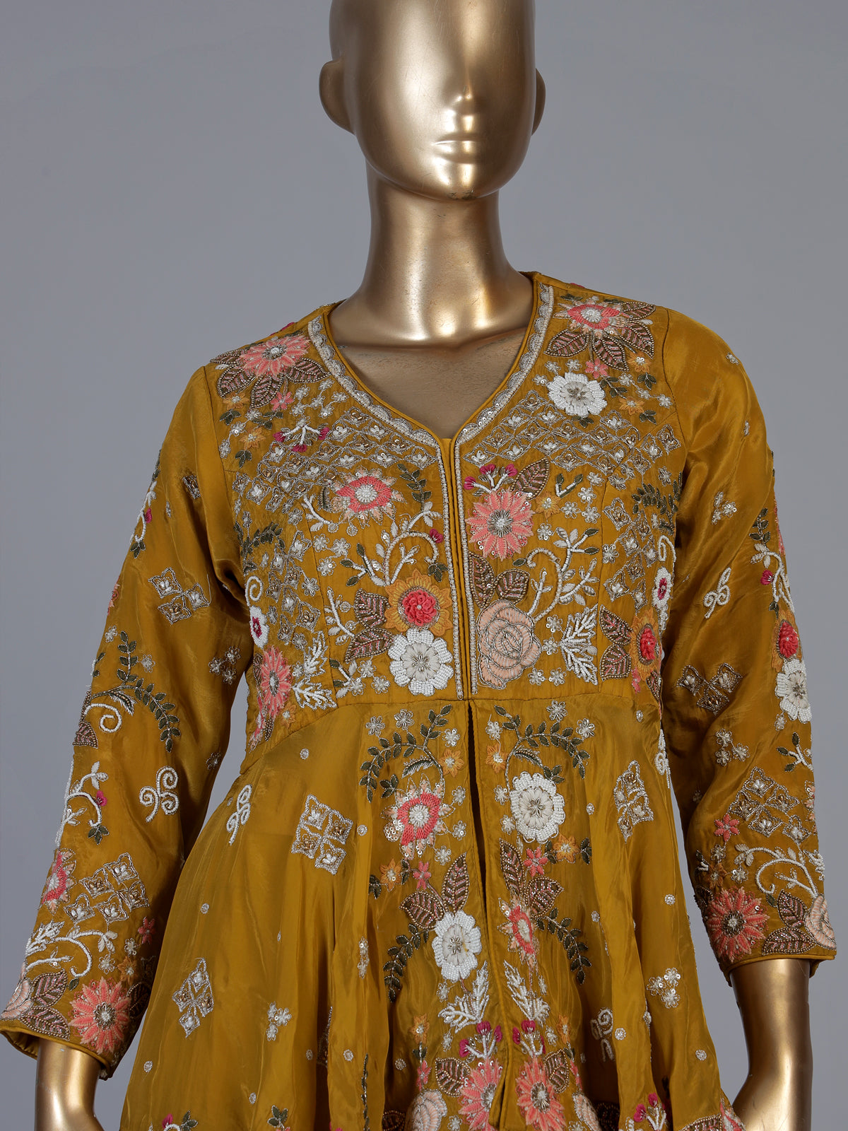 Mustard yellow zardosi embroidered women palazzo suit