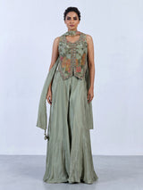 Pista green floral embroidered women palazzo suit
