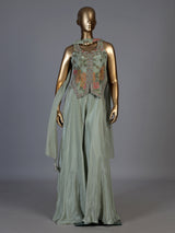 Pista green floral embroidered women palazzo suit