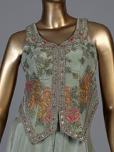 Pista green floral embroidered women palazzo suit