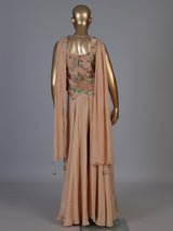 Peach floral embroidered women palazzo suit with choker dupatta