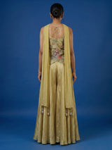 Beige floral embroidered women palazzo suit with choker dupatta