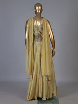 Beige floral embroidered women palazzo suit with choker dupatta