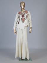 Off white embroidered women palazzo indo western suit