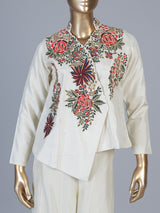 Off white embroidered women palazzo indo western suit