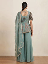 Green mirror embellished women palazzo suit with dupatta