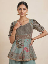 Green mirror embellished women palazzo suit with dupatta