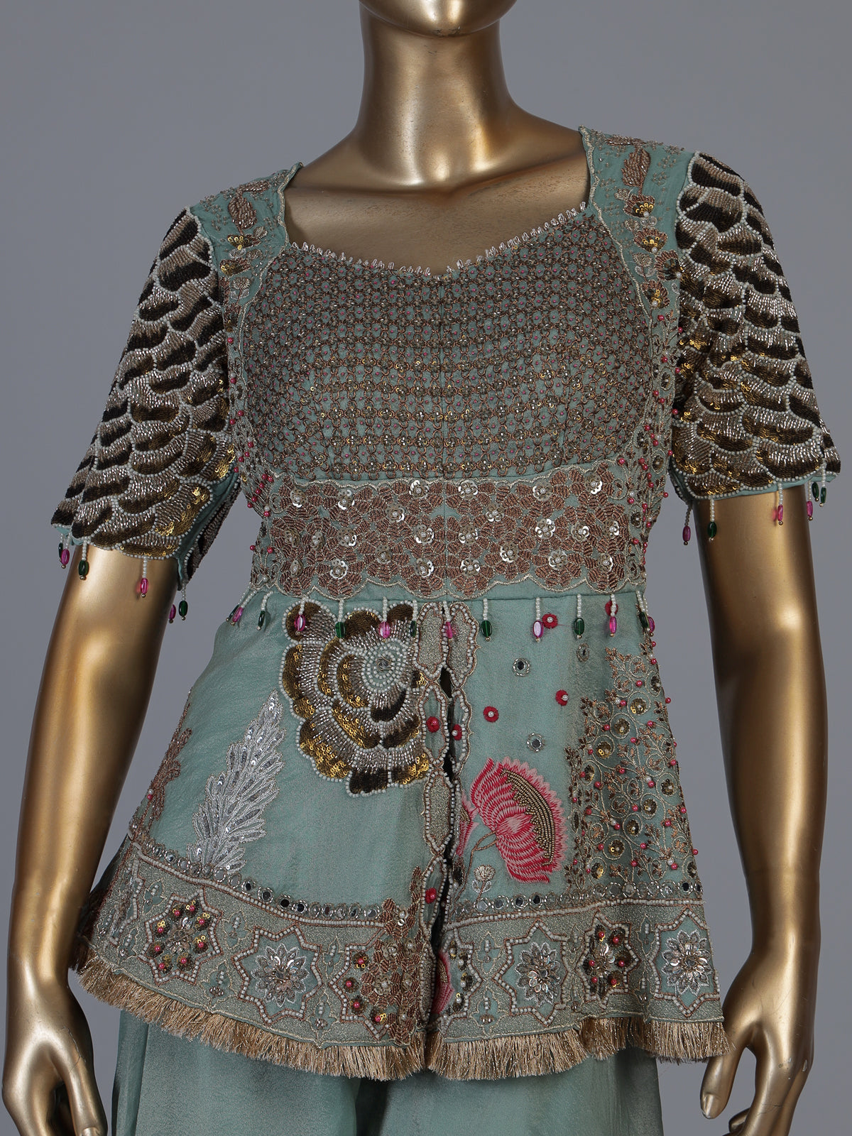 Green mirror embellished women palazzo suit with dupatta