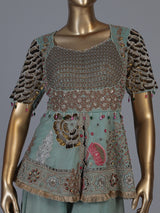 Green mirror embellished women palazzo suit with dupatta