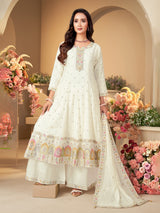 Off white cotton silk anarkali palazzo suit women