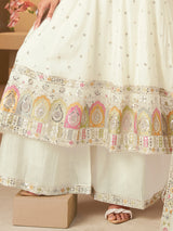 Off white cotton silk anarkali palazzo suit women