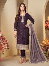 Wine straight cut cotton silk salwar suit women