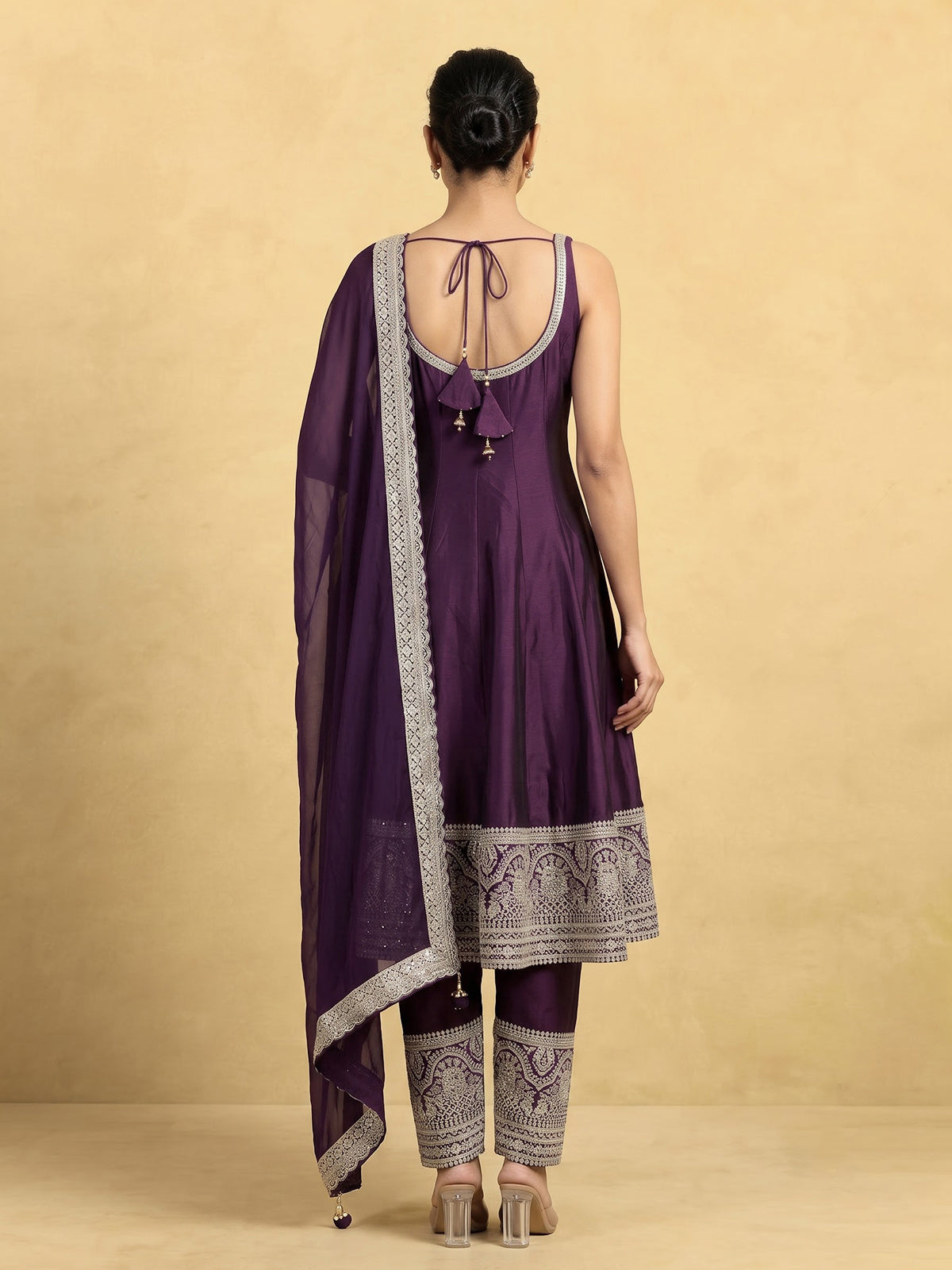 Purple zardosi embroidered women Anarkali salwar suit
