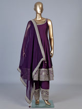 Purple zardosi embroidered women Anarkali salwar suit