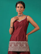 Maroon zardosi embellished women sharara suit with dupatta