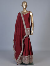 Maroon zardosi embellished women sharara suit with dupatta
