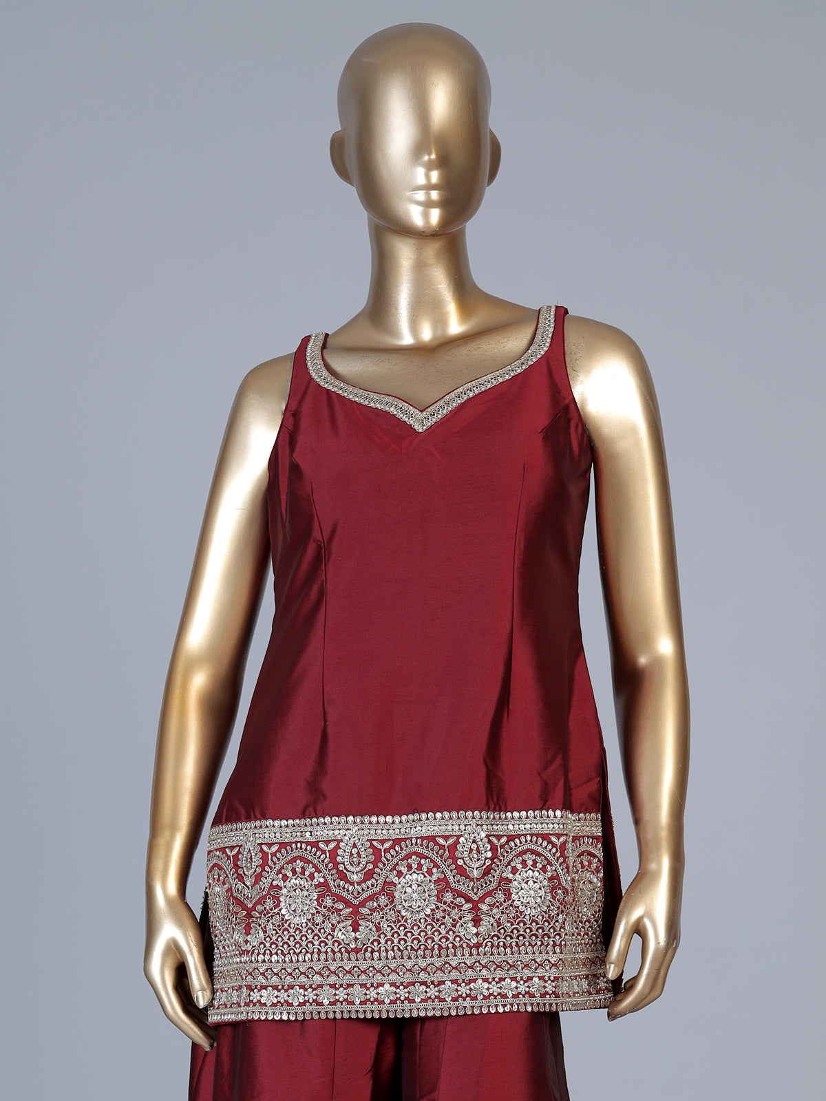 Maroon zardosi embellished women sharara suit with dupatta