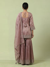 Onion pink embroidered women sharara suit with dupatta