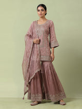 Onion pink embroidered women sharara suit with dupatta