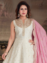 Off white silk festive salwar suit for women