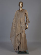 Beige embroidered women sharara suit with dupatta