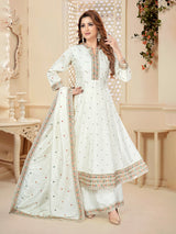 Off white embroidered silk palazzo suit for women