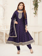 Purple silk festive anarkali salwar suit for women