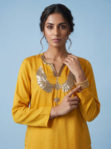 Yellow designer embellished women cowl palazzo suit