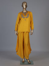 Yellow designer embellished women cowl palazzo suit