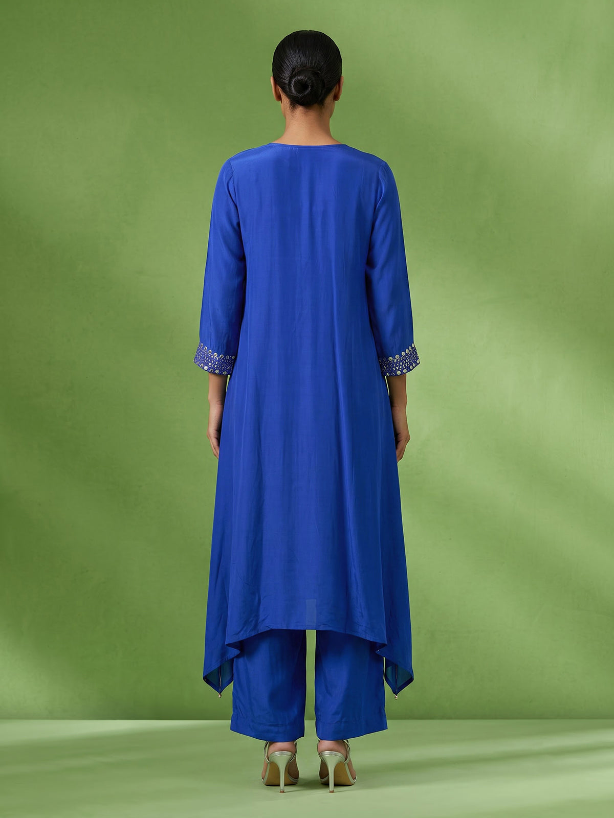 Blue asymmetrical embellished women palazzo suit
