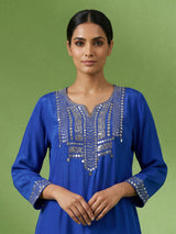 Blue asymmetrical embellished women palazzo suit