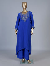 Blue asymmetrical embellished women palazzo suit