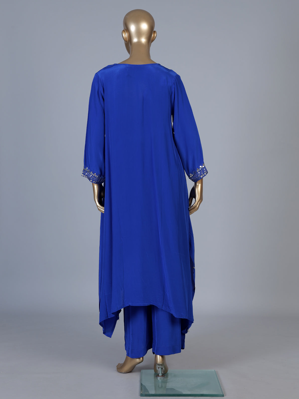 Blue asymmetrical embellished women palazzo suit