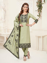 Pista green straight cut festive salwar suit women