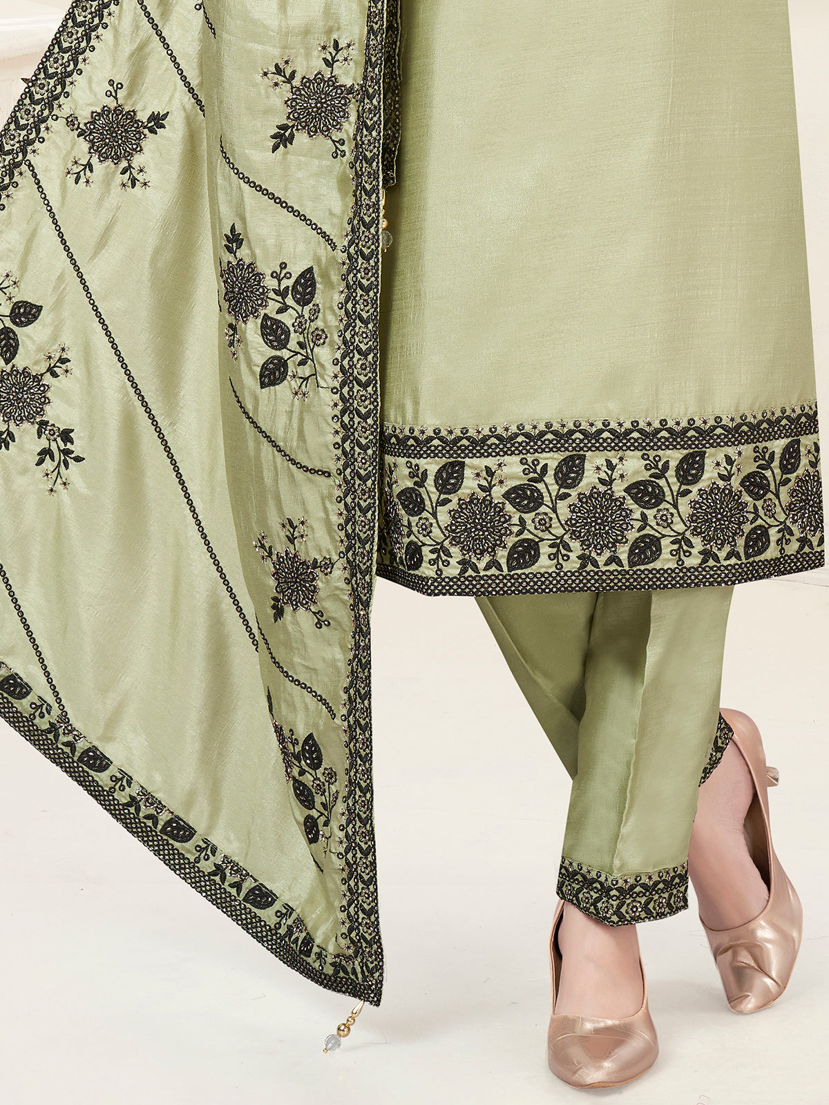 Pista green straight cut festive salwar suit women