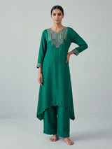 Green asymmetrical embellished women palazzo suit