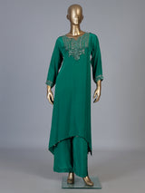 Green asymmetrical embellished women palazzo suit